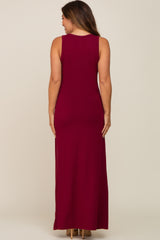 Burgundy Soft Knit Maternity Maxi Dress