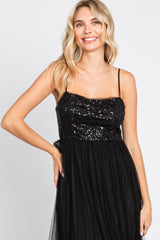 Black Sequin Top Tulle Midi Dress