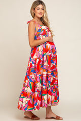 Coral Multi-Color Printed Tiered Maternity Dress