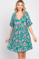 Green Floral V-Neck Maternity Dress