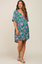 Green Floral V-Neck Maternity Dress