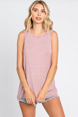 Mauve Striped Sleeveless Tank Top