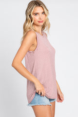 Mauve Striped Sleeveless Tank Top