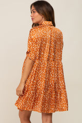 Rust Printed Satin Collared Maternity Dress