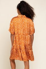 Rust Printed Satin Collared Dress