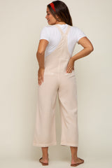 Beige Front Pocket Cropped Maternity Overall