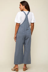 Blue Front Pocket Cropped Maternity Overall