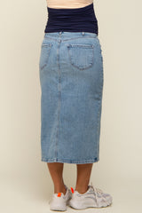 Light Blue Denim Front Slit Maternity Midi Skirt