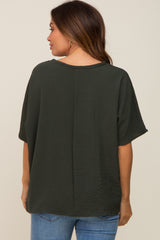 Olive Oversized V-Neck Pocket Front Maternity Blouse