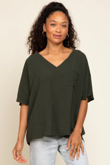 Olive Oversized V-Neck Pocket Front Maternity Blouse