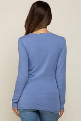 Blue Fitted Long Sleeve Maternity Top