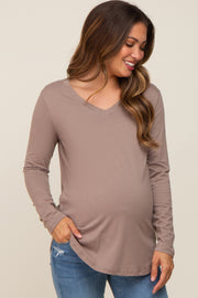 Mocha Long Sleeve Maternity Top