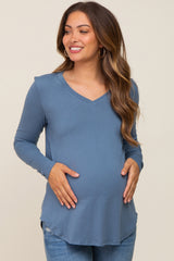 Blue Long Sleeve Maternity Top