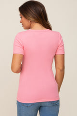 Pink Ribbed V-Neck Maternity Top