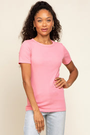 Pink Ribbed V-Neck Top