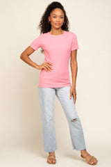 Pink Ribbed V-Neck Top