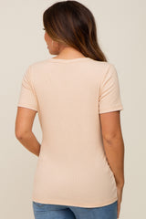 Beige Ribbed V-Neck Maternity Top