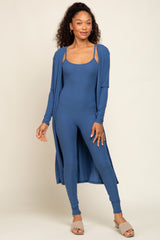 Blue Ribbed Maternity Jumpsuit Set