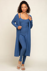 Blue Ribbed Maternity Set