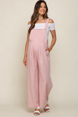 Light Pink Front Pocket Pleated Linen Maternity Overall