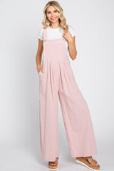 Light Pink Front Pocket Pleated Linen Maternity Overall