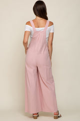 Light Pink Front Pocket Pleated Linen Maternity Overall
