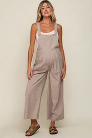 Taupe Front Pocket Pleated Linen Maternity Overall