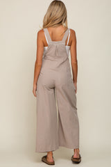 Taupe Front Pocket Pleated Linen Maternity Overall