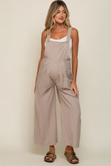 Taupe Front Pocket Pleated Linen Maternity Overall