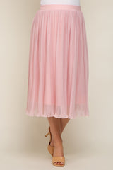 Pink Pleated Maternity Midi Skirt