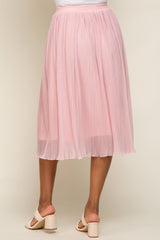 Pink Pleated Midi Skirt