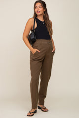 Olive Smocked Waist Straight Leg Maternity Jeans