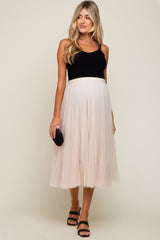 Cream Tulle Maternity Midi Skirt