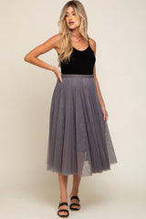 Charcoal Tulle Maternity Midi Skirt