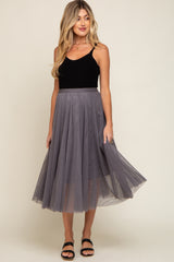 Charcoal Tulle Maternity Midi Skirt