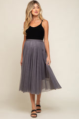 Charcoal Tulle Maternity Midi Skirt