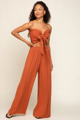 Rust Front Tie Crop Top and Pant Maternity Set