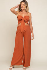 Rust Front Tie Crop Top and Pant Maternity Set