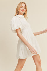 White Bubble Hem Shirt Dress