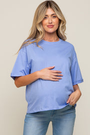 Periwinkle Basic Rolled Short Sleeve Maternity T-Shirt