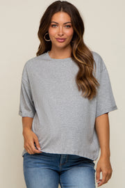 Heather Grey Basic Rolled Short Sleeve Maternity T-Shirt