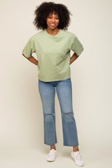 Light Green Basic Rolled Short Sleeve Maternity T-Shirt