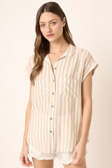 Taupe Button Down Chest Pocket Shirt Top