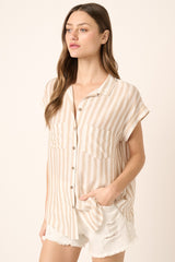 Taupe Button Down Chest Pocket Shirt Top