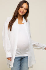 Ivory Lightweight Sheer Button Down Maternity Blouse