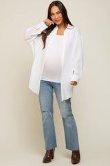 Ivory Lightweight Sheer Button Down Maternity Blouse