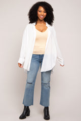 Ivory Lightweight Sheer Button Down Maternity Blouse