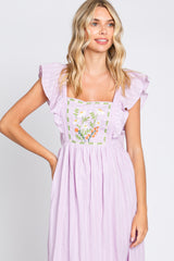 Lavender Floral Embroidered Tie Back Midi Dress