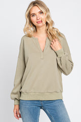 Olive Split V-Neck Long Sleeve Maternity Sweatshirt