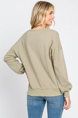 Olive Split V-Neck Long Sleeve Sweatshirt